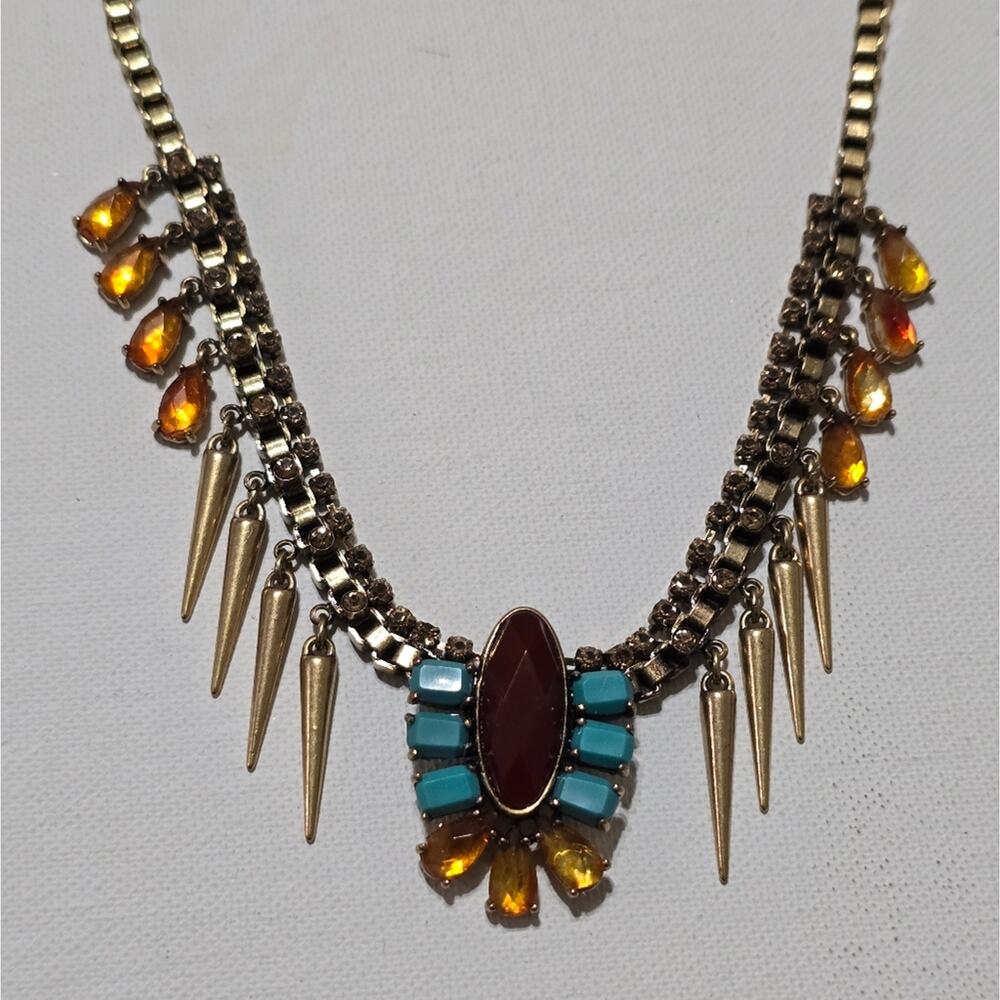 Lucky brand Spikes Turquoise Jeweled Antique Gold Necklace